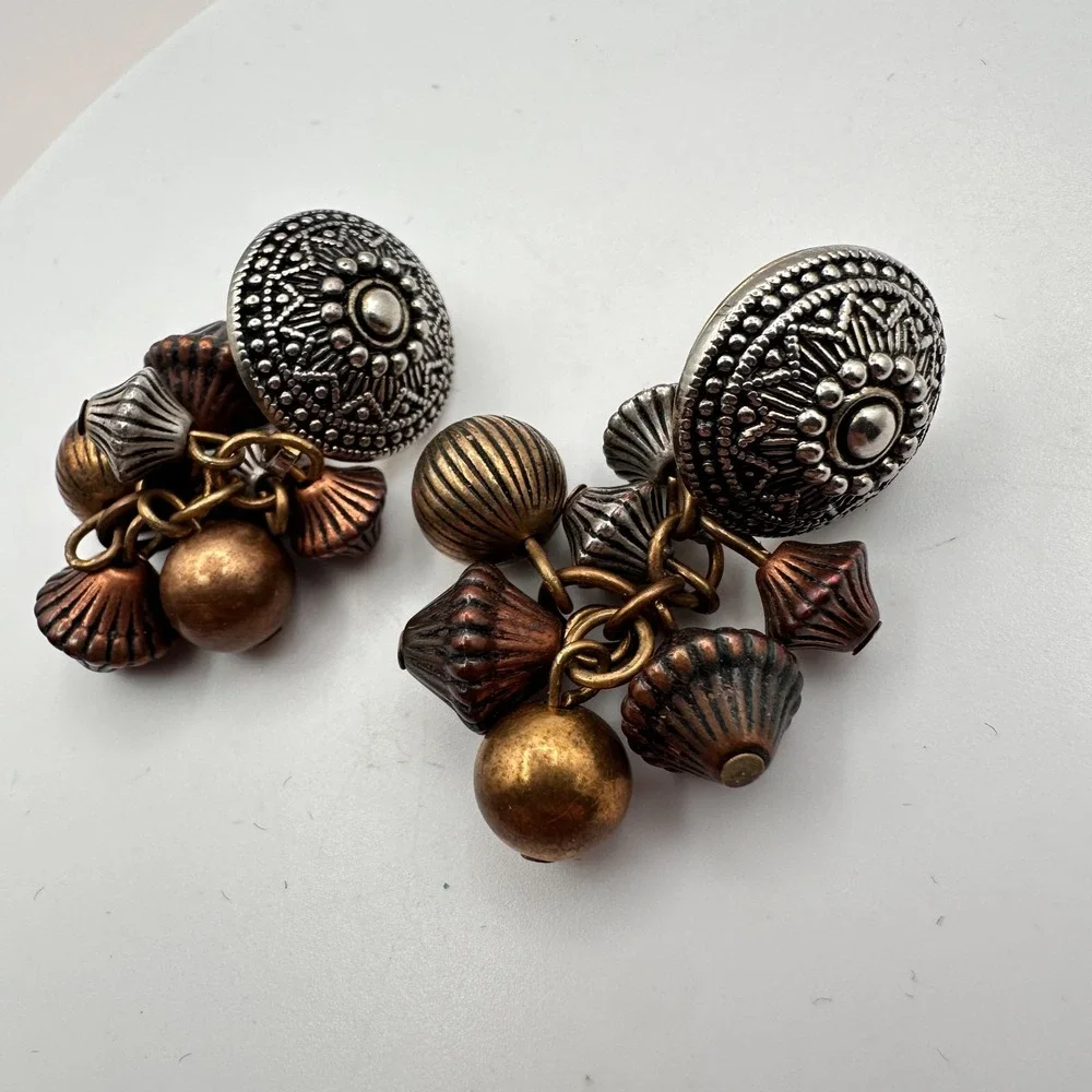 Vintage 90s Beaded Cluster Stud Earrings Boho Y2K Women's Jewelry